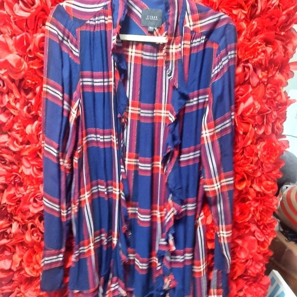 Guess Women's Size Large Open Font Cardigan wiyh fringe detail